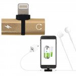 Wholesale New Mini 2-in-1 IP Lighting iOS Multi-Function Connector Adapter with Charge Port and Headphone Jack for iPhone, iDevice (Champagne Gold)